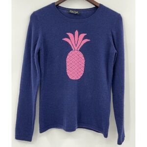 Claudia Nichole Sweater 100% Cashmere Pullover Size Small Navy Pink Pineapple